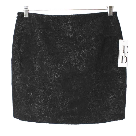 DALIA COLLECTION Black Wool Blend Pattern Skirt - Picture 2 of 3